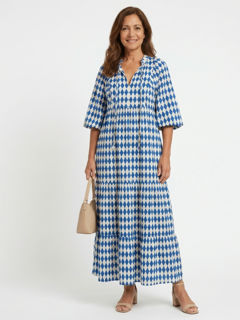 Brindley London | Diamond Print Tiered Midi Dress