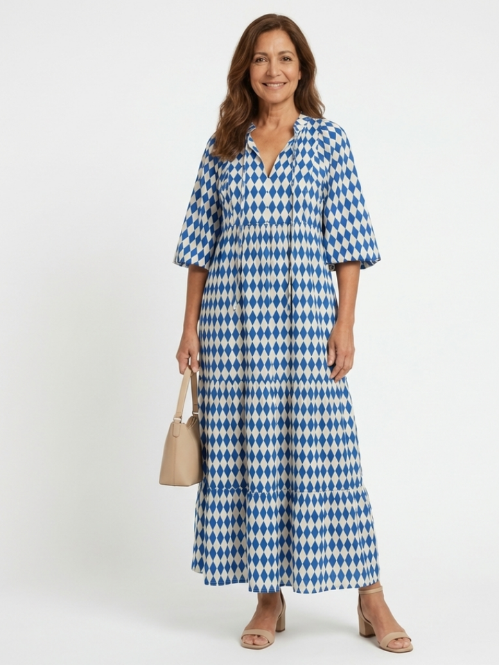 Brindley London | Diamond Print Tiered Midi Dress