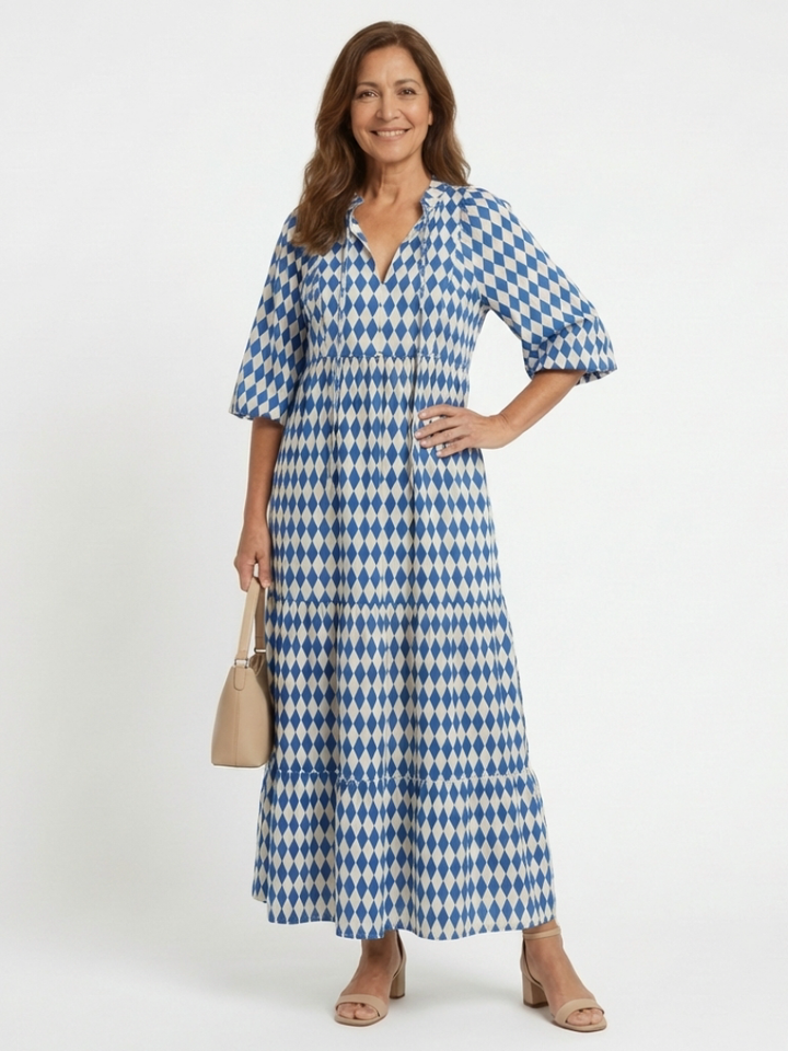 Brindley London | Diamond Print Tiered Midi Dress