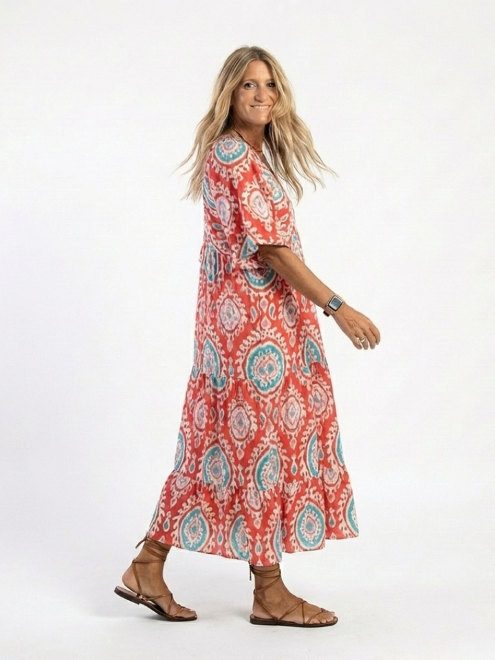 Brindley London | Paisley Print V Neck Short Sleeve Midi Dress