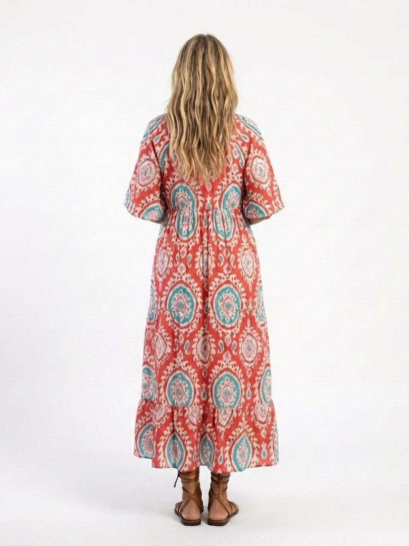 Brindley London | Paisley Print V Neck Short Sleeve Midi Dress