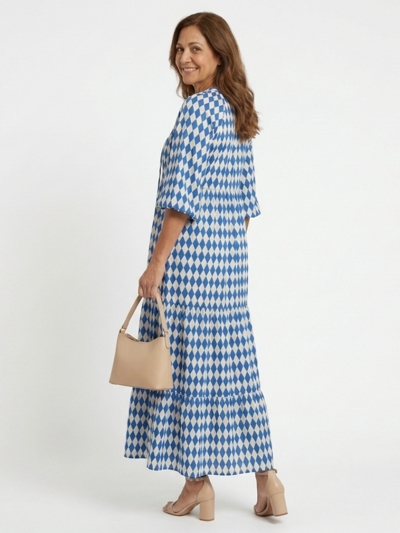 Brindley London | Diamond Print Tiered Midi Dress