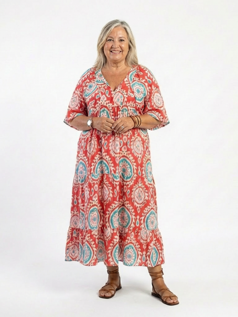 Brindley London | Paisley Print V Neck Short Sleeve Midi Dress
