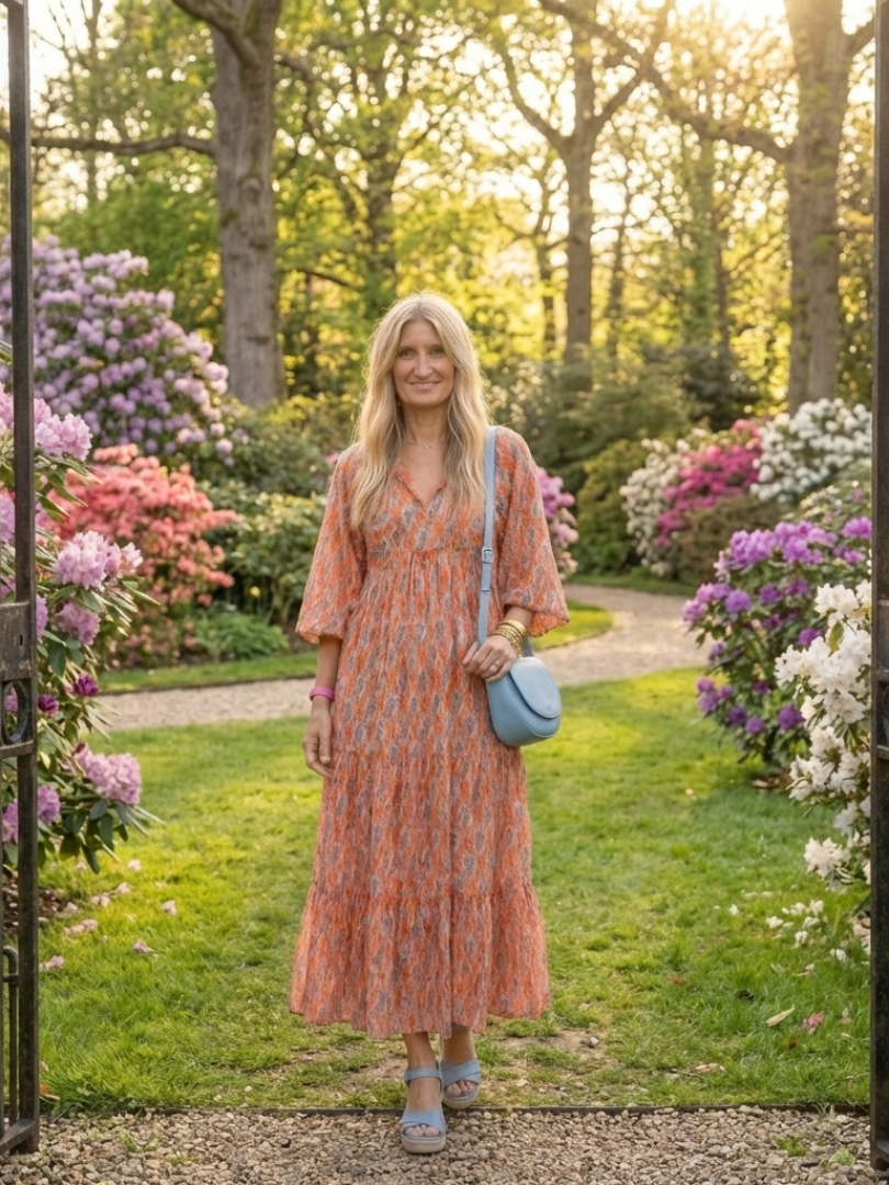 Brindley London | Geometric Print V Neck Tiered Midi Dress