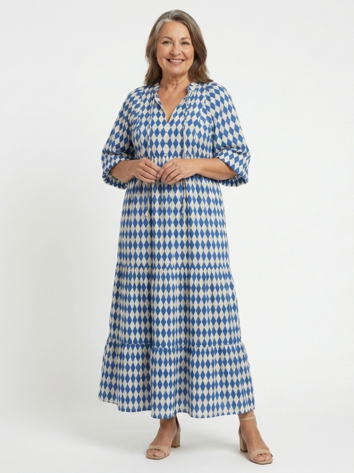 Brindley London | Diamond Print Tiered Midi Dress