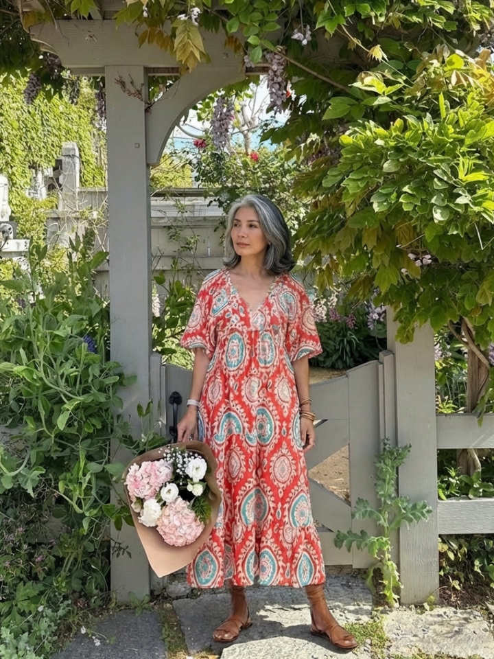 Brindley London | Paisley Print V Neck Short Sleeve Midi Dress