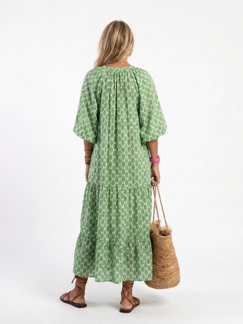 Brindley London | Three Quarter Sleeve V Neck Patterned Midi Dress