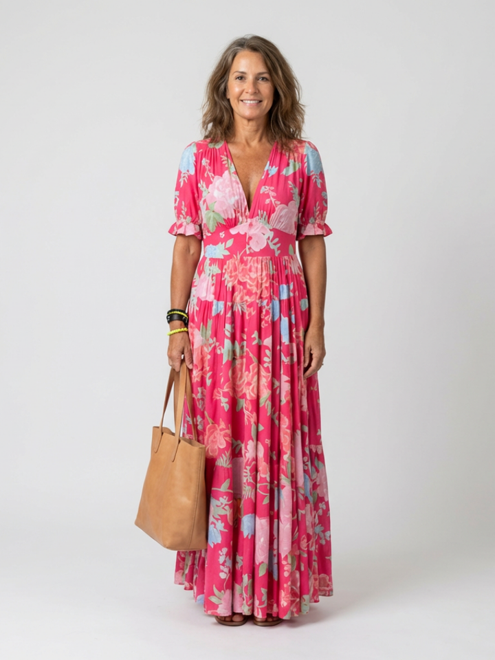 Brindley London | Short Sleeve V Neck Floral Midi Dress