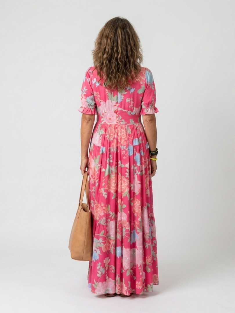 Brindley London | Short Sleeve V Neck Floral Midi Dress