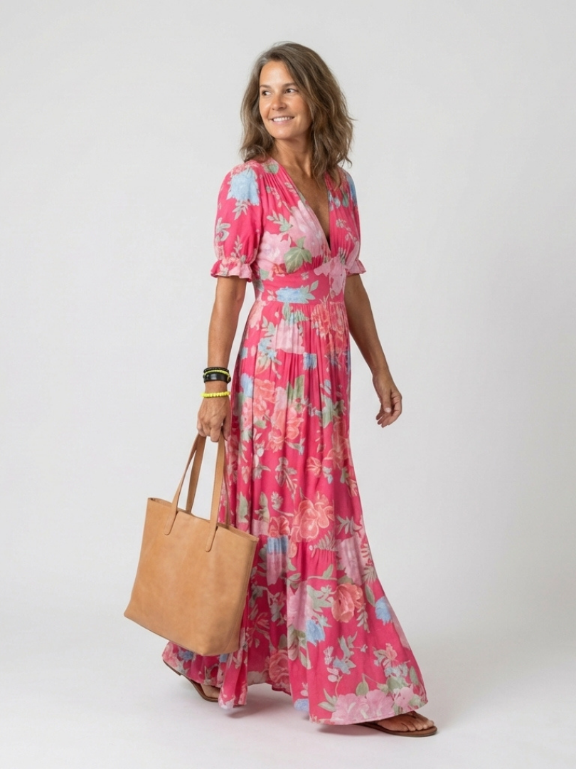 Brindley London | Short Sleeve V Neck Floral Midi Dress