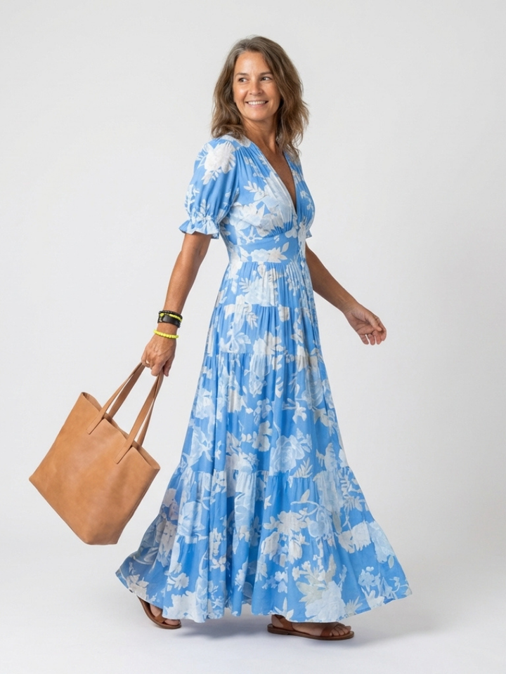 Brindley London | Short Sleeve V Neck Floral Midi Dress