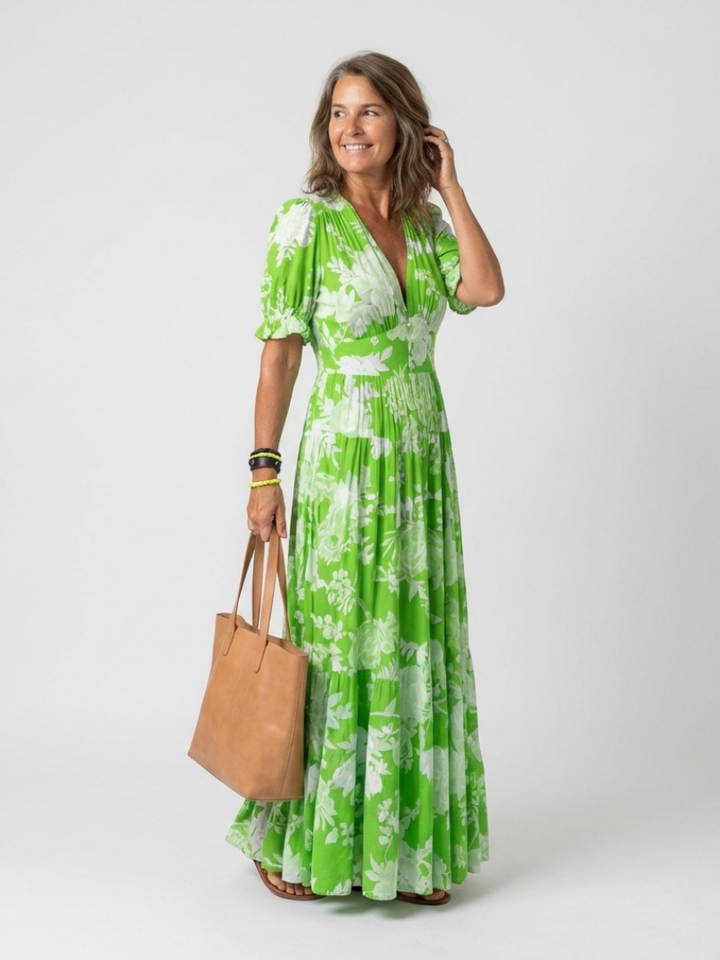 Brindley London | Short Sleeve V Neck Floral Midi Dress