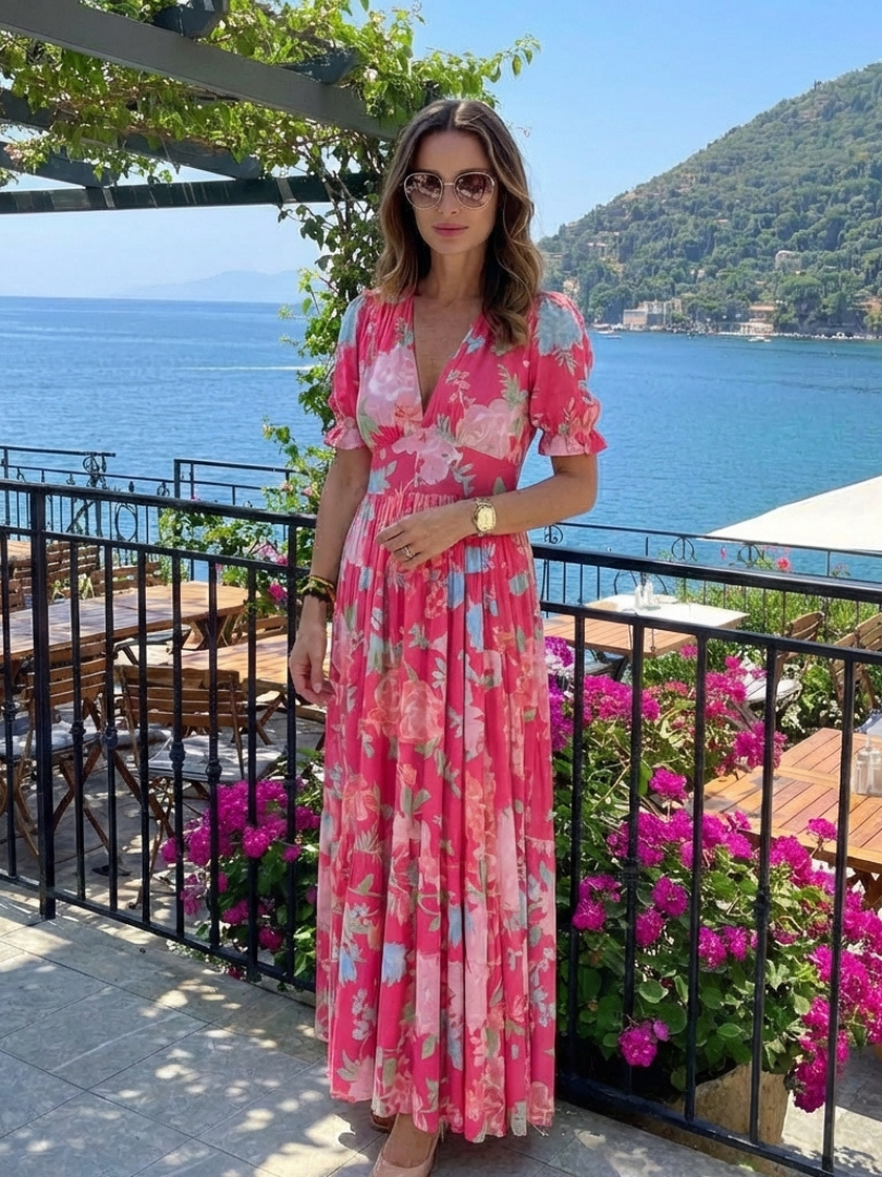 Brindley London | Short Sleeve V Neck Floral Midi Dress