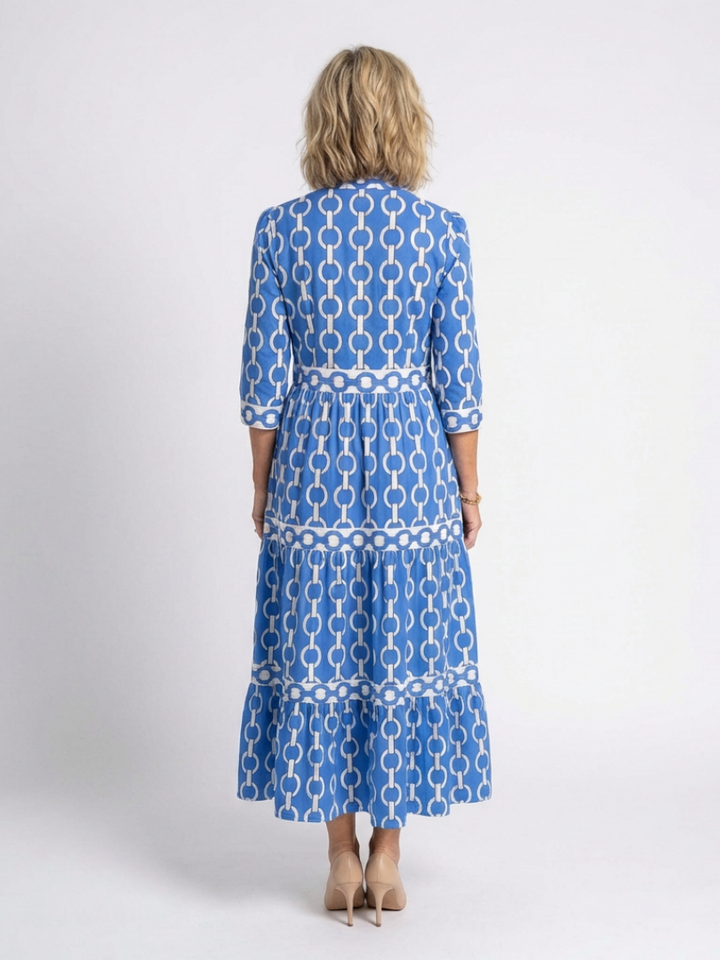 Brindley London | Three Quarter Sleeve Chain Pattern Midi Dress