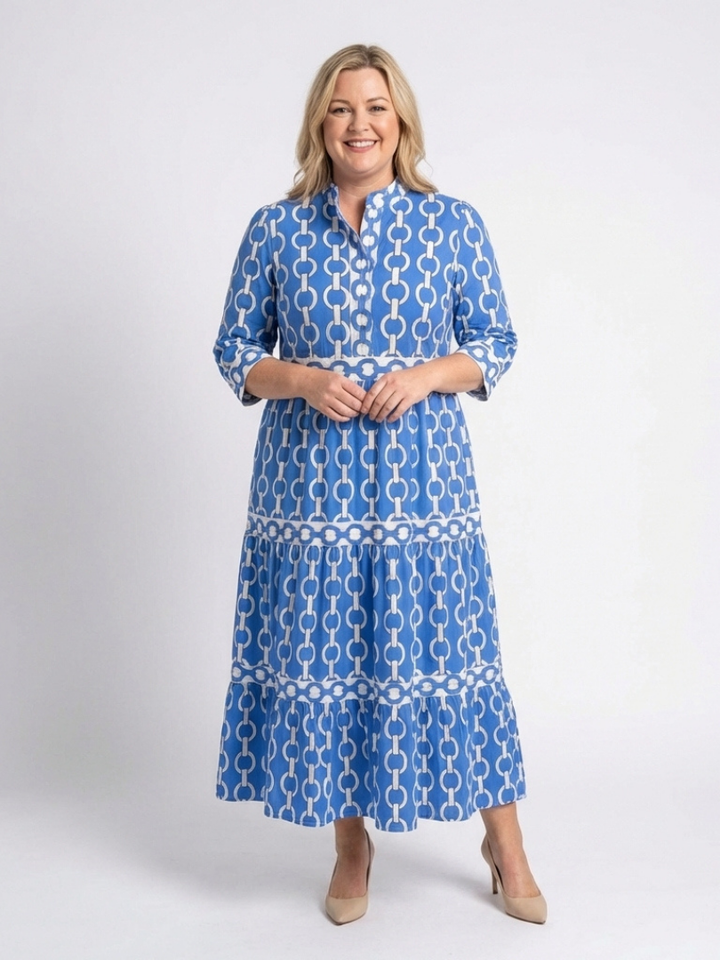Brindley London | Three Quarter Sleeve Chain Pattern Midi Dress