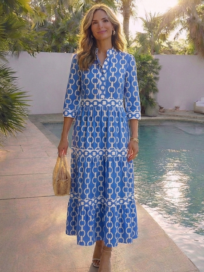 Brindley London | Three Quarter Sleeve Chain Pattern Midi Dress