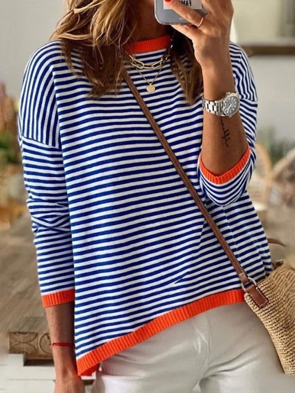 Sophie – Blue And White Striped Long Sleeve Top