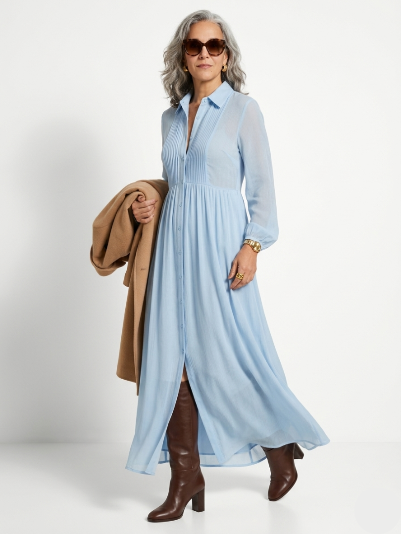Brindley London | Pleated Long-Sleeved Dress