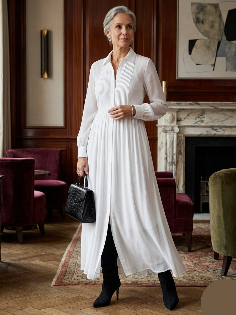 Brindley London | Pleated Long-Sleeved Dress