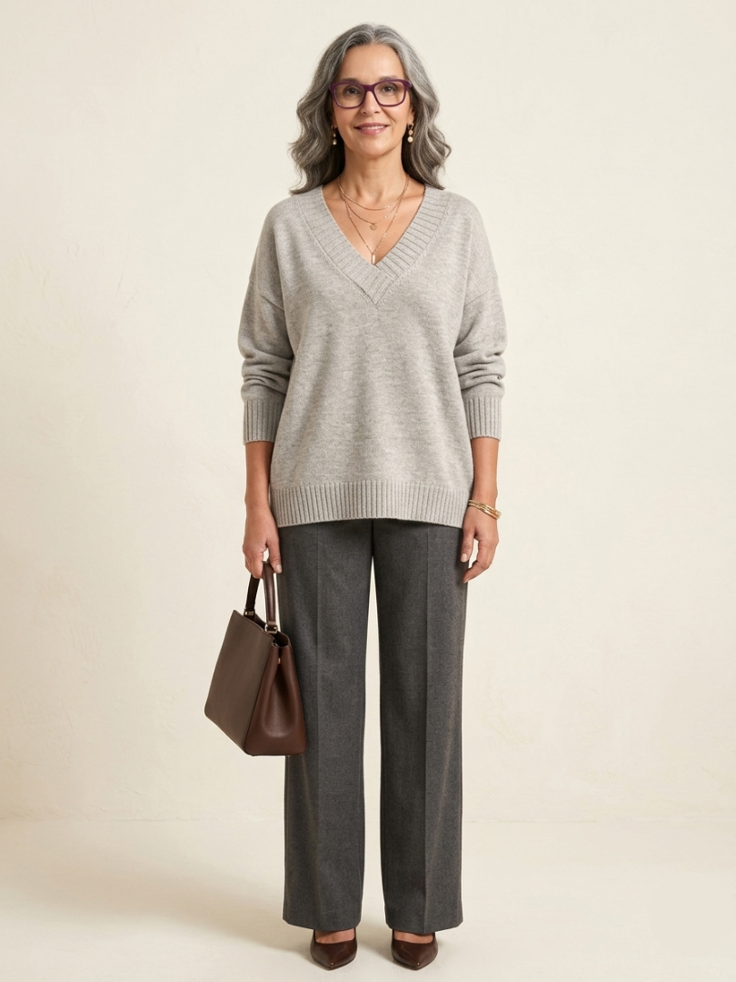 Brindley London | Solid V-neck Knit Sweater