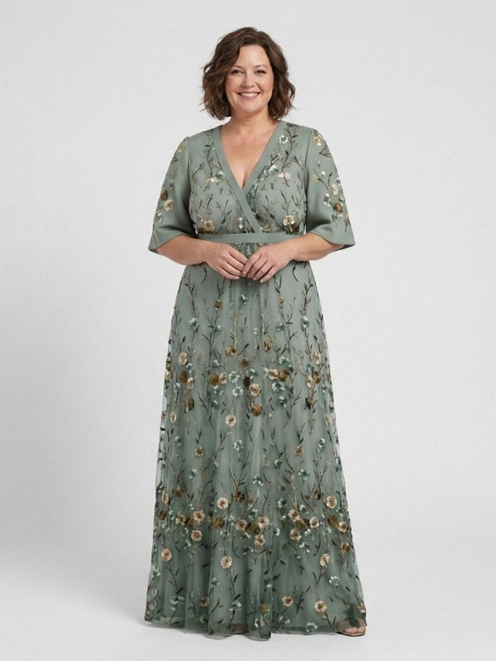 Brindley London | Floral V Neck Short Sleeve Maxi Dress
