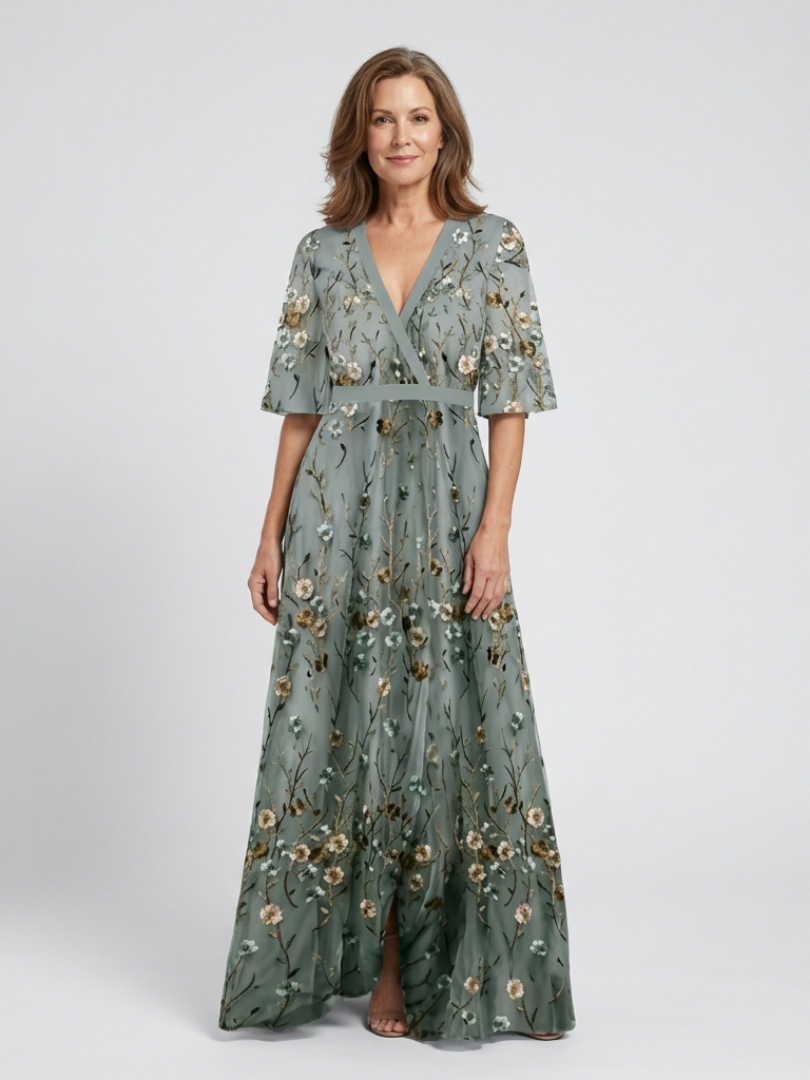 Brindley London | Floral V Neck Short Sleeve Maxi Dress