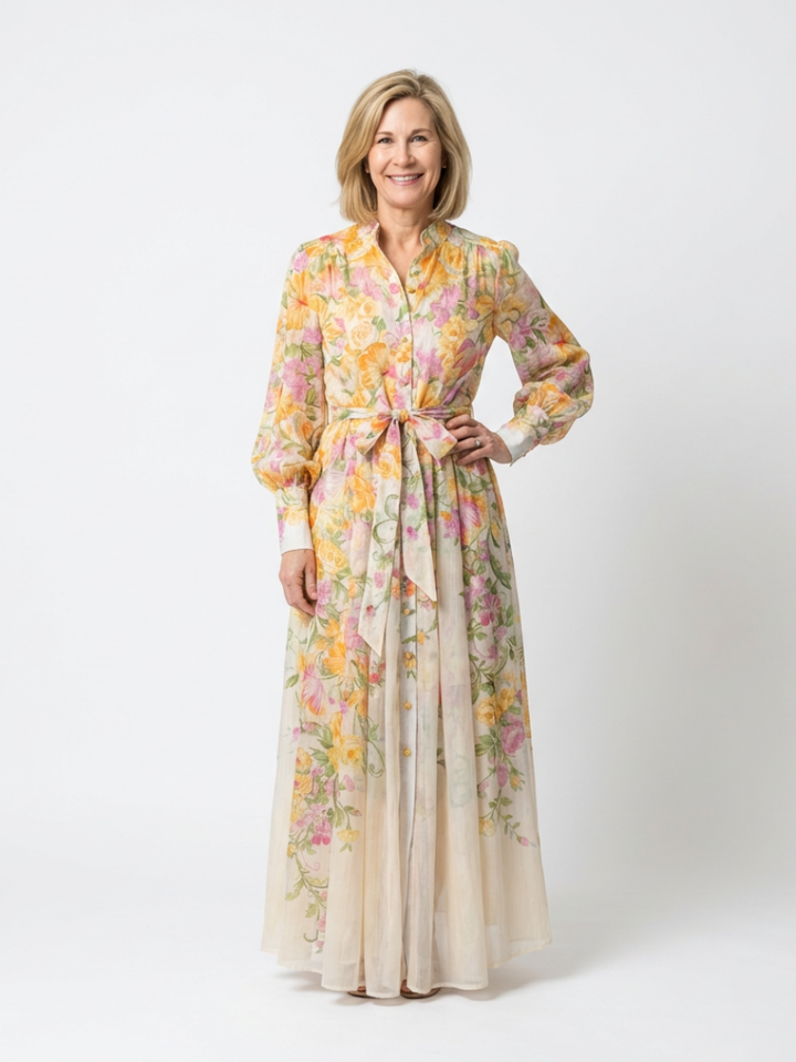 Brindley London | Floral Sheer Long Sleeve Maxi Dress