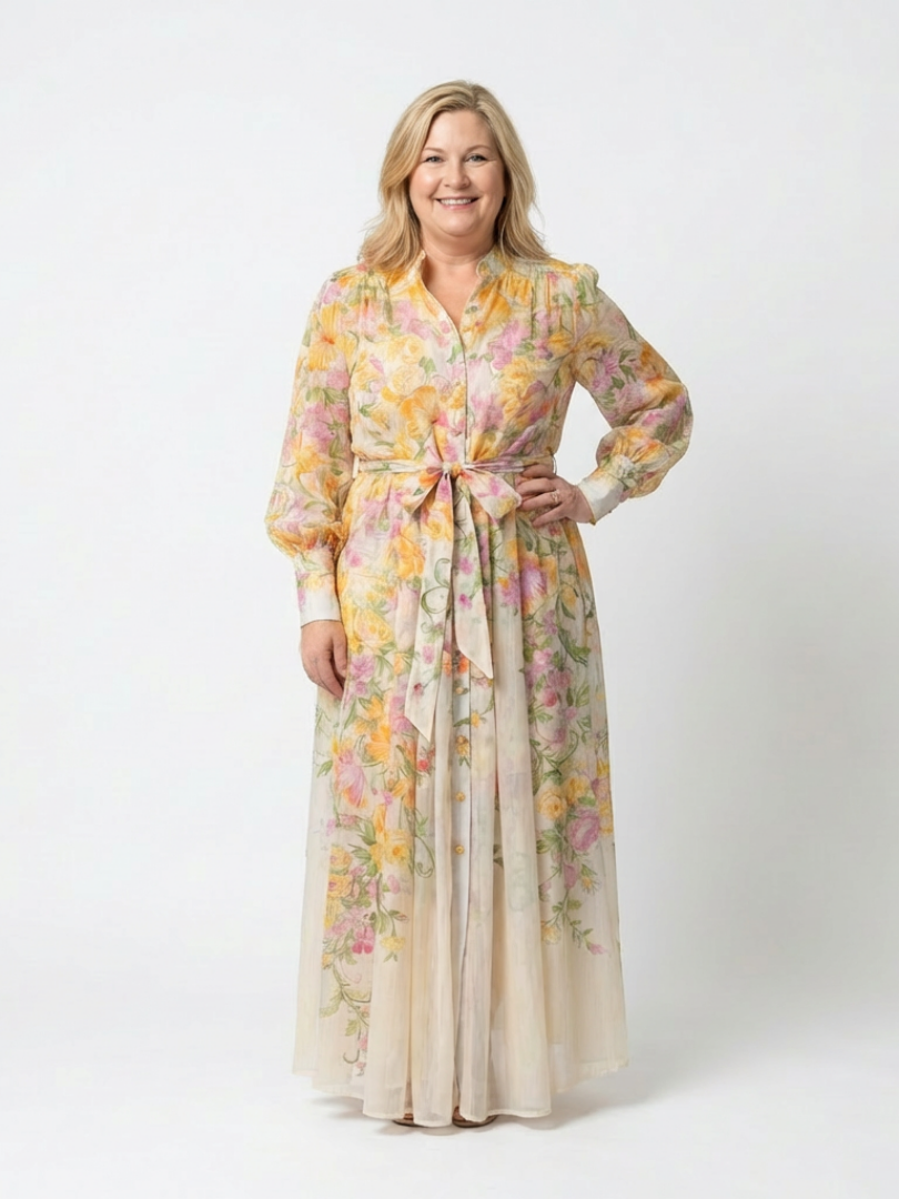 Brindley London | Floral Sheer Long Sleeve Maxi Dress