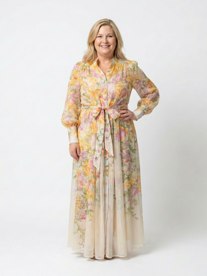 Brindley London | Floral Sheer Long Sleeve Maxi Dress