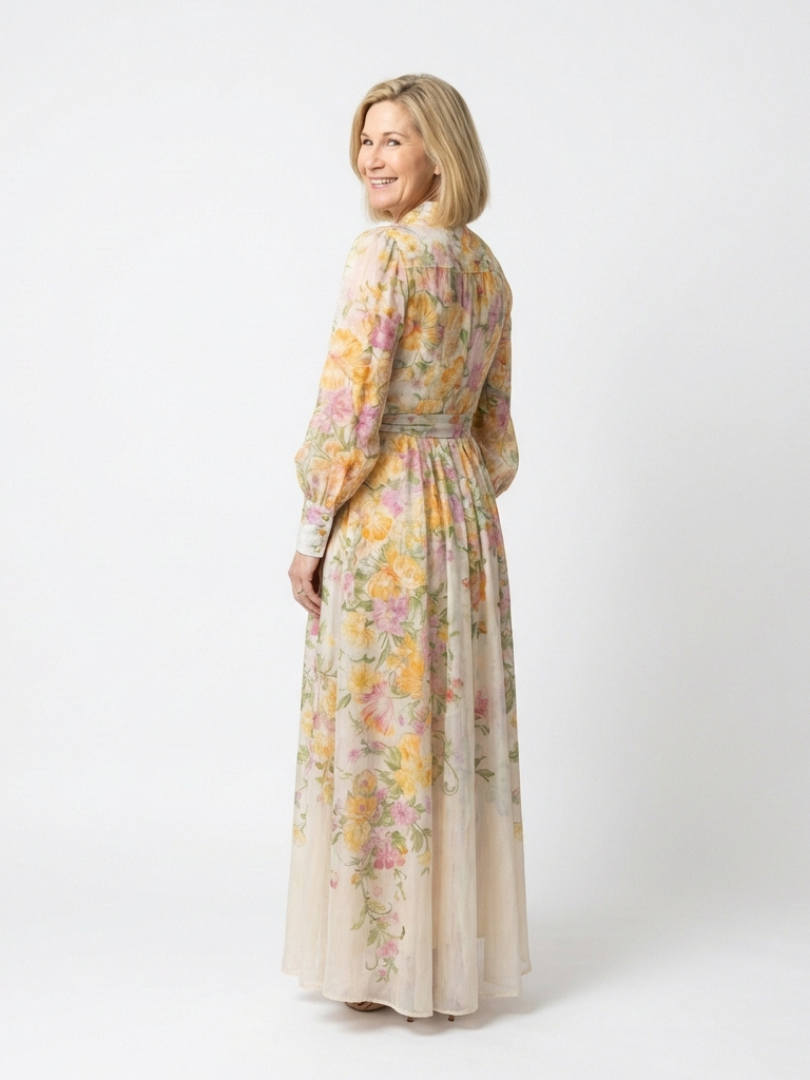 Brindley London | Floral Sheer Long Sleeve Maxi Dress