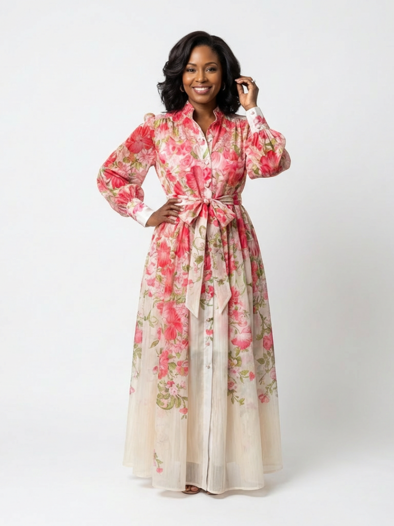 Brindley London | Floral Sheer Long Sleeve Maxi Dress