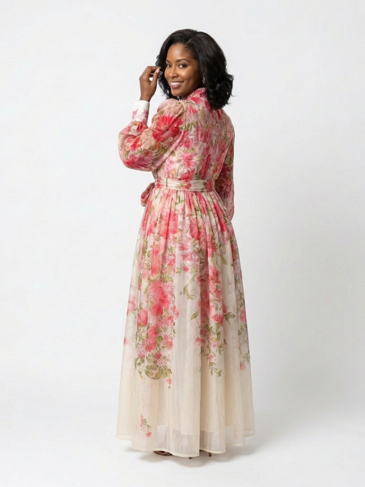 Brindley London | Floral Sheer Long Sleeve Maxi Dress