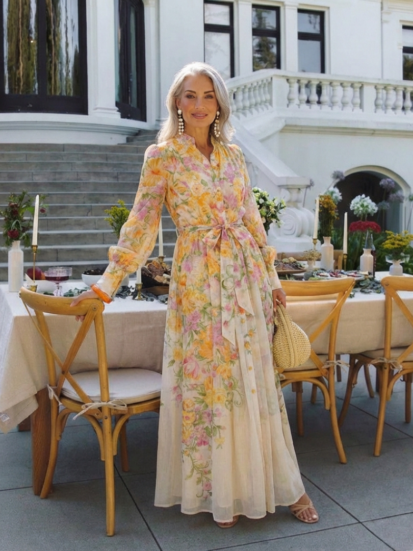 Brindley London | Floral Sheer Long Sleeve Maxi Dress
