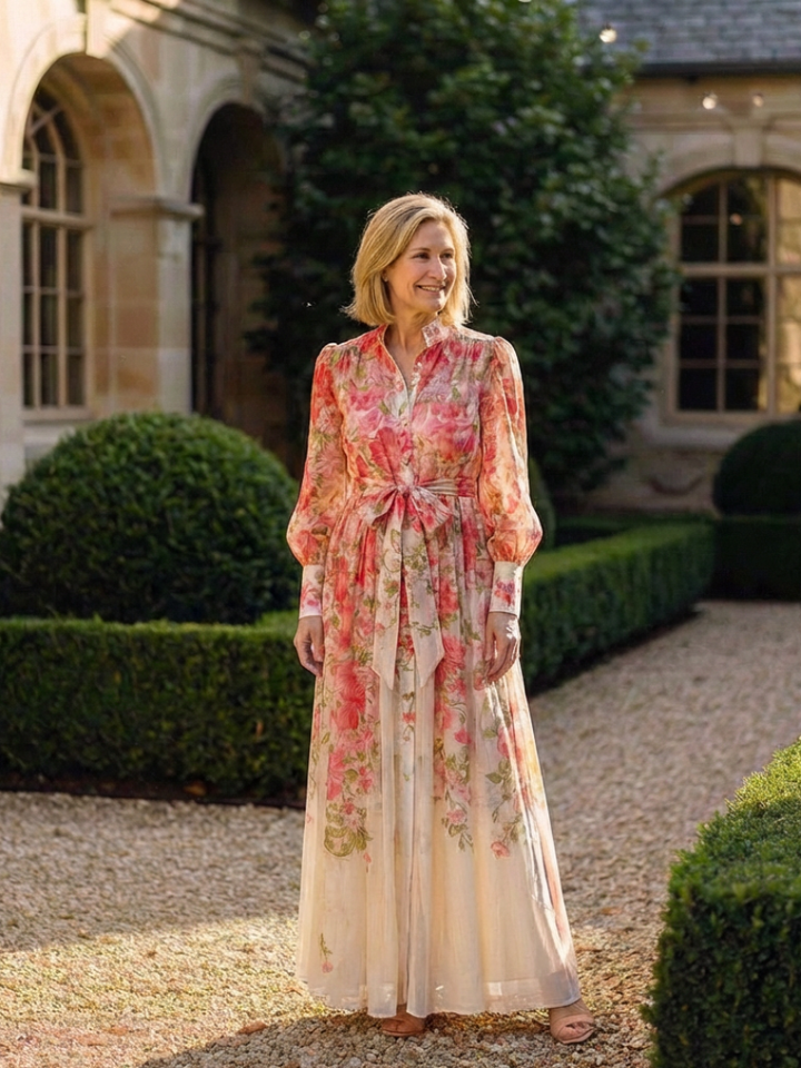 Brindley London | Floral Sheer Long Sleeve Maxi Dress